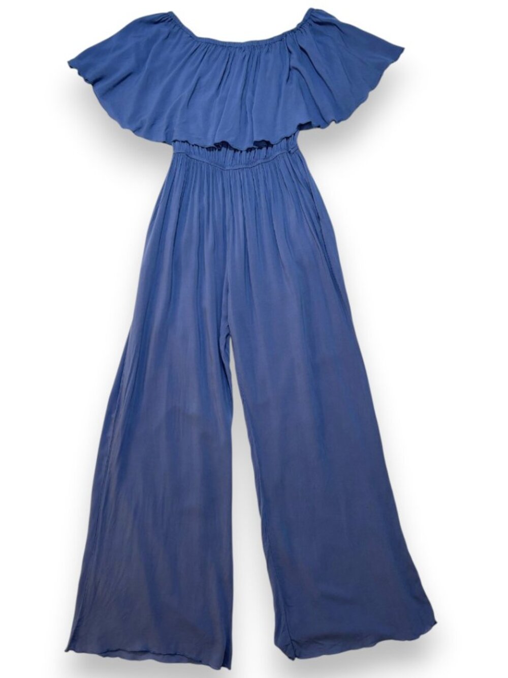 Elan Dusty Blue Off The Shoulder Wide Leg Jumpsuit Boho Beach Resort Made in US
